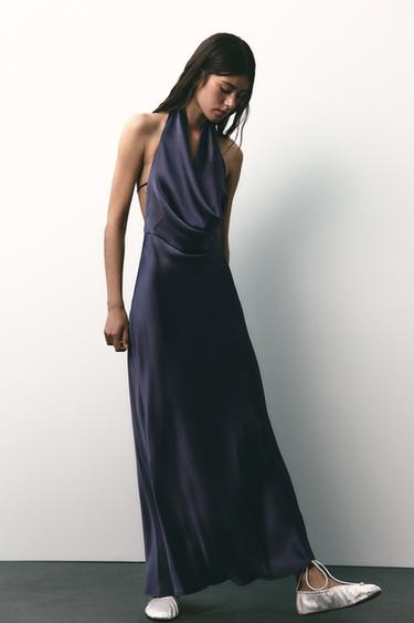 HALTER SATIN DRESS - Midnight blue by Zara - Image 0