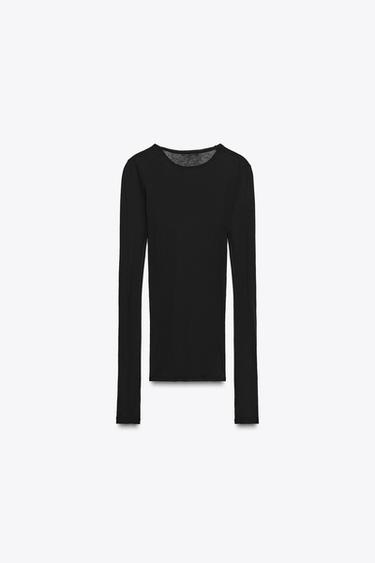 T-SHIRT EN COTON SUPIMA® - Noir de Zara - Image 4