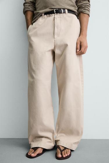 WIDE-LEG CHINO TROUSERS - Oyster-white by Zara