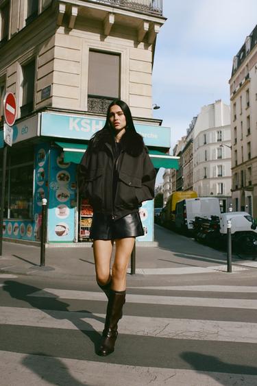 ÁO KHOÁC GIẢ DA LỘN CỔ ÁO THÁO RỜI ĐƯỢC - Màu nâu từ Zara