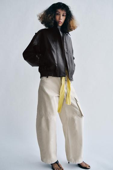 BOMBER MATIÈRE SYNTHÉTIQUE ZW COLLECTION - Bordeaux de Zara - Image 2