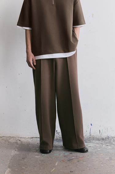 NEOPRENE-EFFECT TROUSERS WITH LABEL - Chocolate by Zara