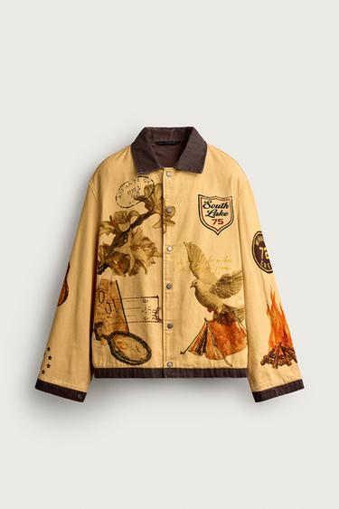 RELAXED FIT CONTRAST PRINT JACKET - Mustard by Zara