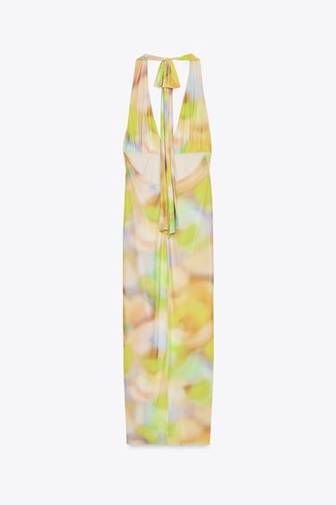 ROBE MIDI HALTER TULLE IMPRIMÉ - Multicolore de Zara - Image 5
