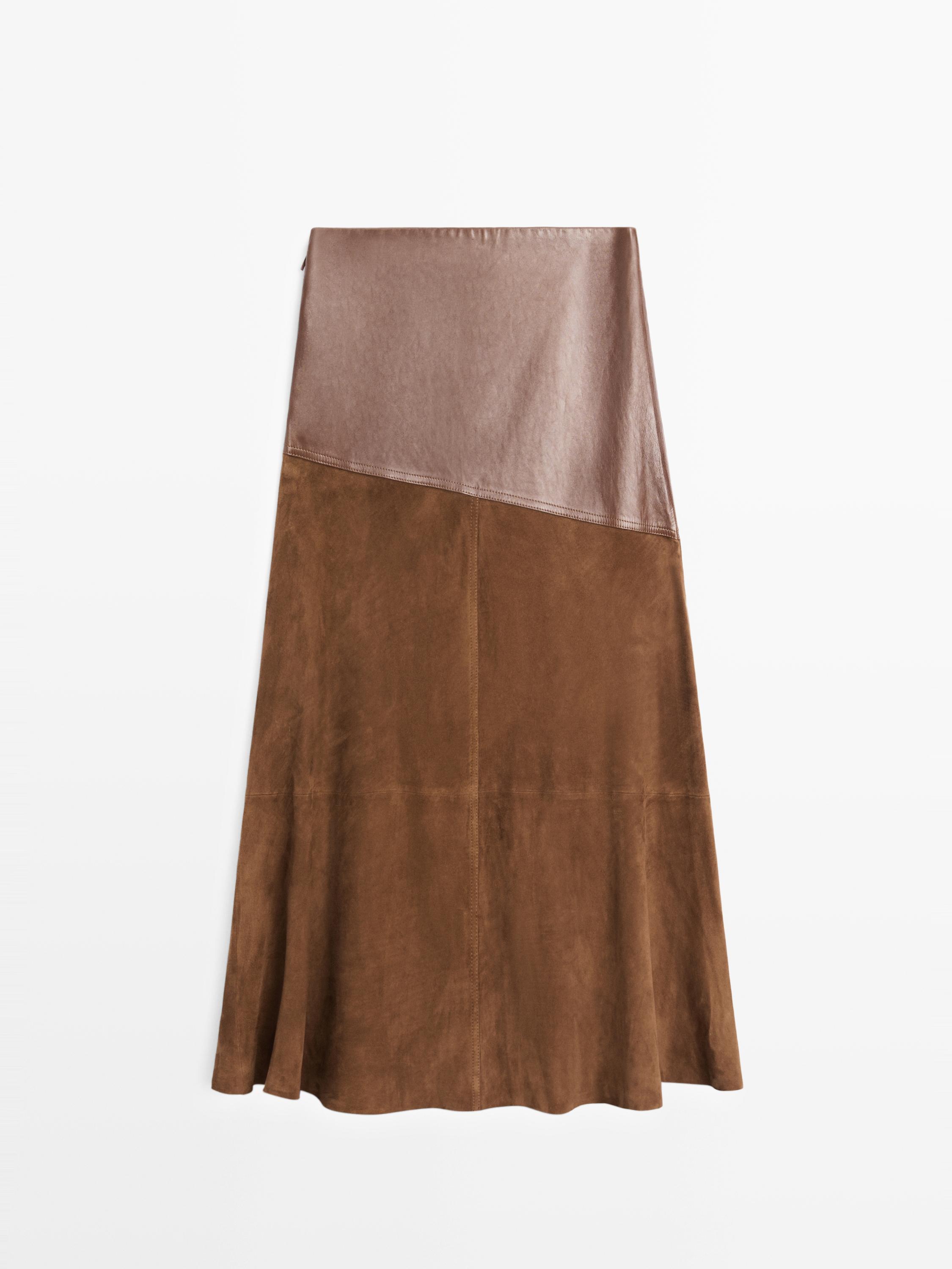 Suede nappa leather skirt with asymmetric yoke
