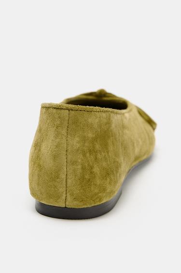 SUEDE BALLERINAS WITH BOW - Green by Zara - Image 4