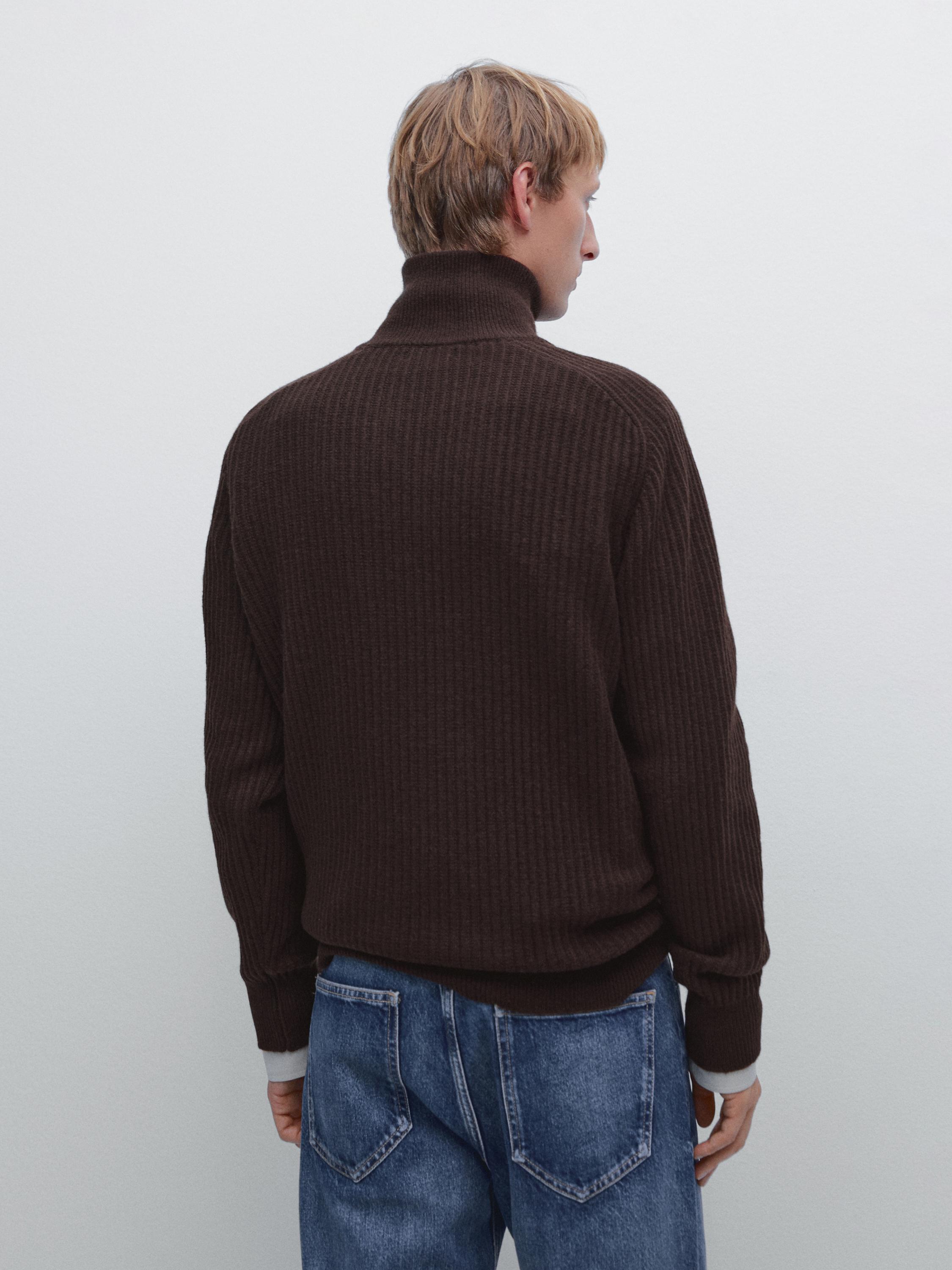 High-neck zip-up jumper wool blend