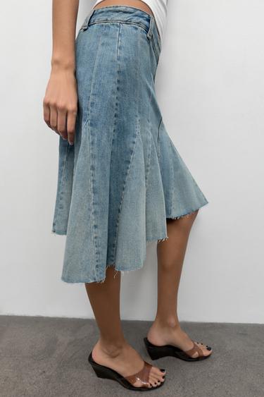 TRF DENIM GODET SKIRT - Blue by Zara