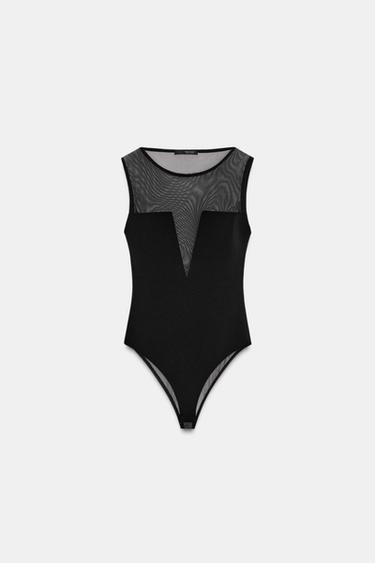 CREPE TULLE CONTRAST BODYSUIT - Black by Zara - Image 5