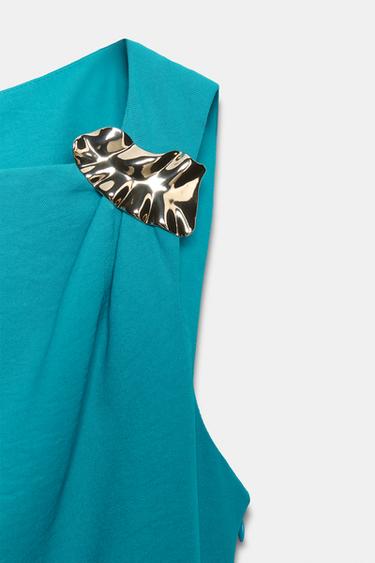 ROBE MI-LONGUE DRAPÉE À DÉCOR DORÉ - Turquoise de Zara - Image 8