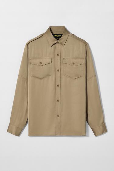 SATIN SHIRT WITH POCKETS BOBBY GILLESPIE X ZARA - Khaki by Zara