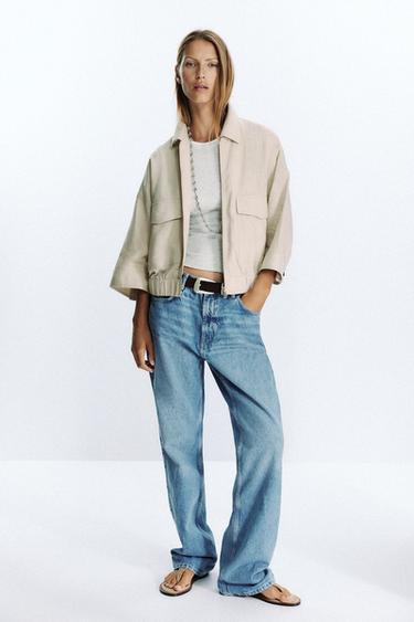 Zara LINEN SAFARI JACKET - Sand
