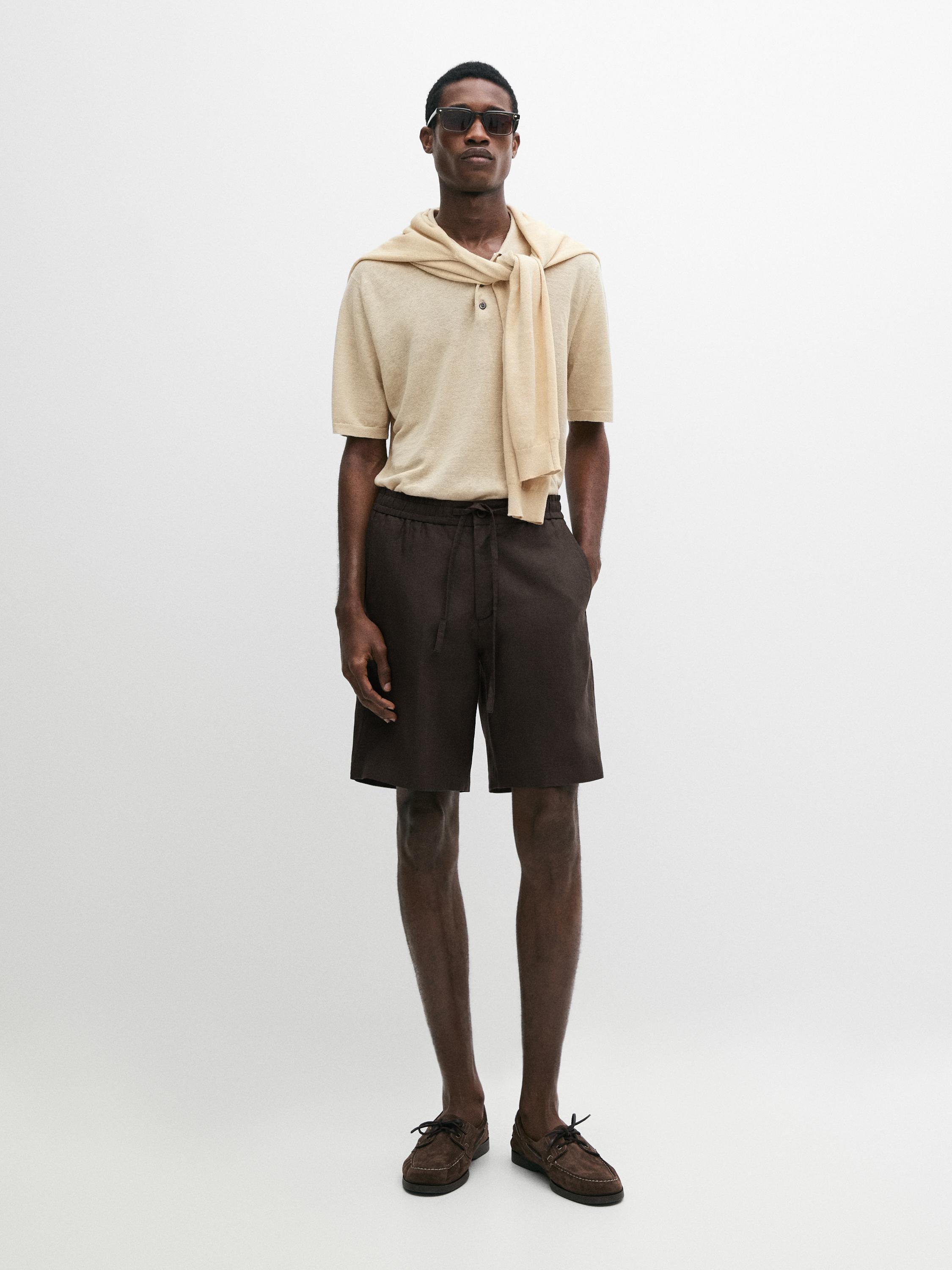 100% linen short Bermuda shorts — Brown
