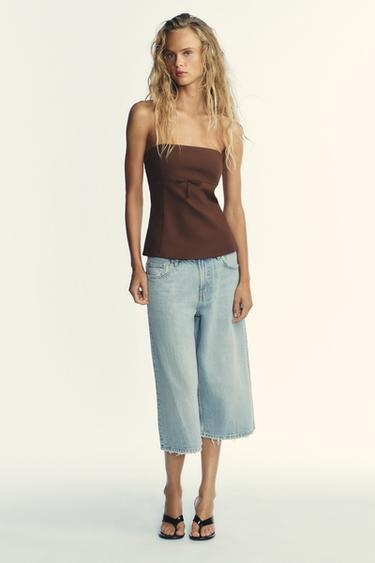 STRAPLESS TOP WITH BOW - Dark brown by Zara