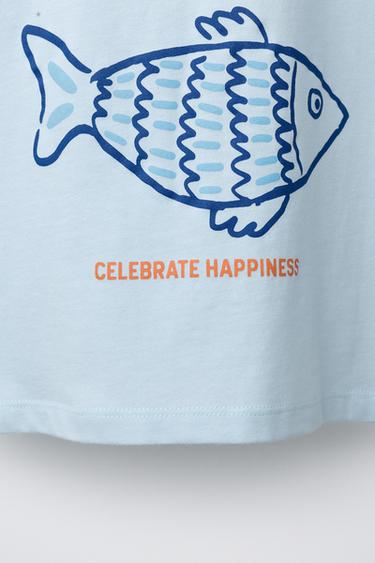 T-SHIRT À IMPRIMÉ POISSONS - Bleu clair de Zara - Image 3