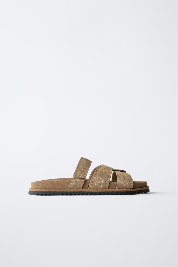 EMBROIDERED LEATHER SANDALS Brown ZARA South Africa