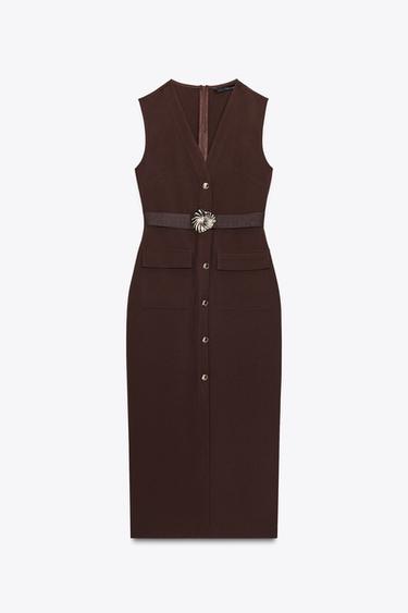 BELTED CREPE MIDI DRESS - Brown by Zara