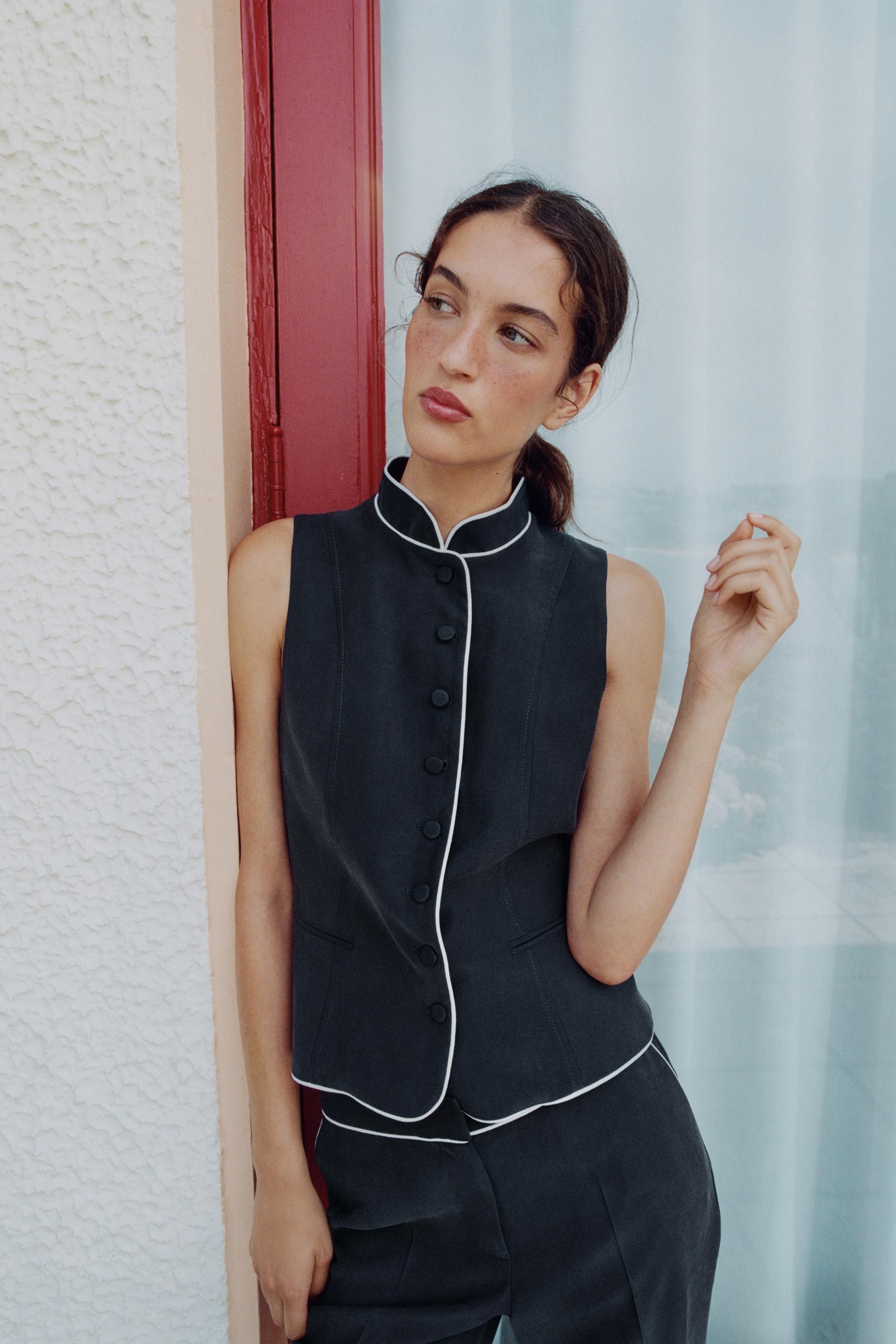Женские брюки Zara CONTRAST PIPING PANTS — фото 6