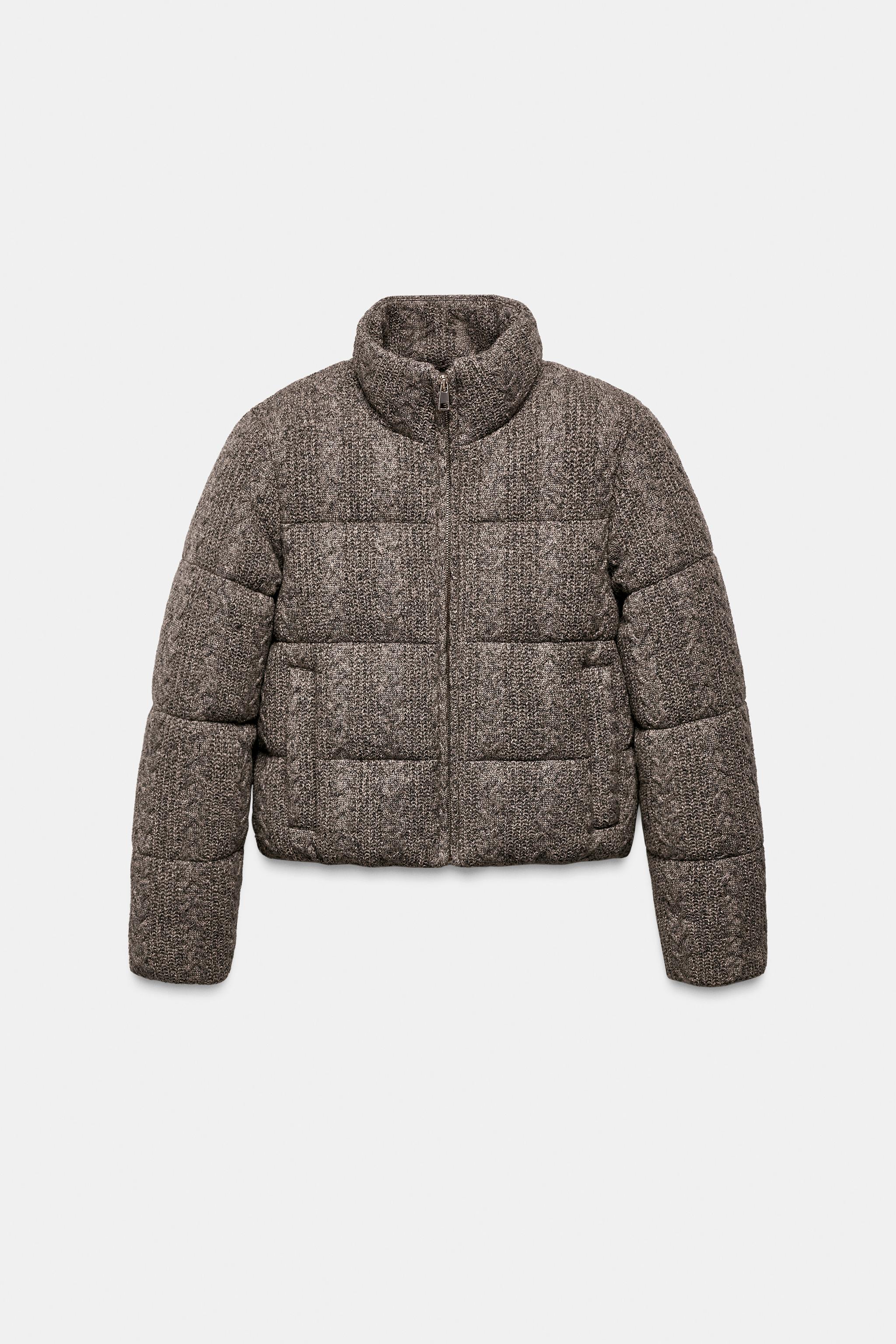 CABLE KNIT PADDED BOMBER JACKET WITH THERMAL INSULATION - Gray