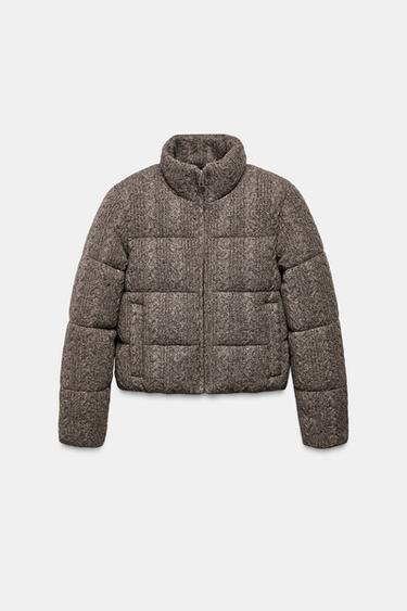 ANORAK BOMBER MATELASSÉ À MAILLE CÔTELÉE AVEC ISOLATION THERMIQUE - Gris de Zara