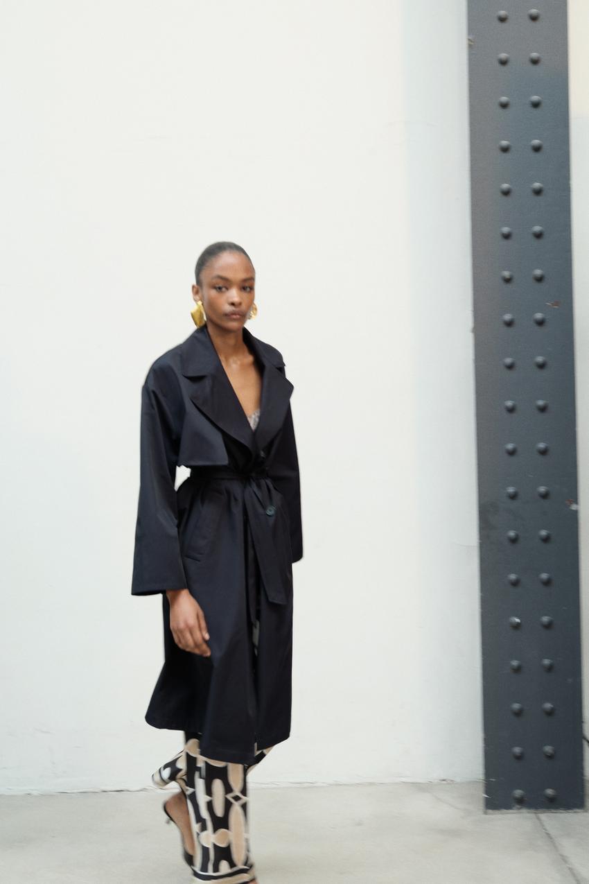 Zara Women's Geometric Print Elastic Waist Wide Leg Pants Black