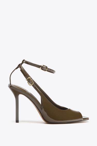 SLINGBACK PUMPS MET HAK EN OPEN NEUS - Kakigroen van Zara