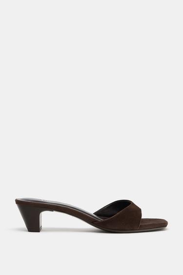 SUEDE KITTEN-HEEL SANDALS - Brown by Zara - Image 0