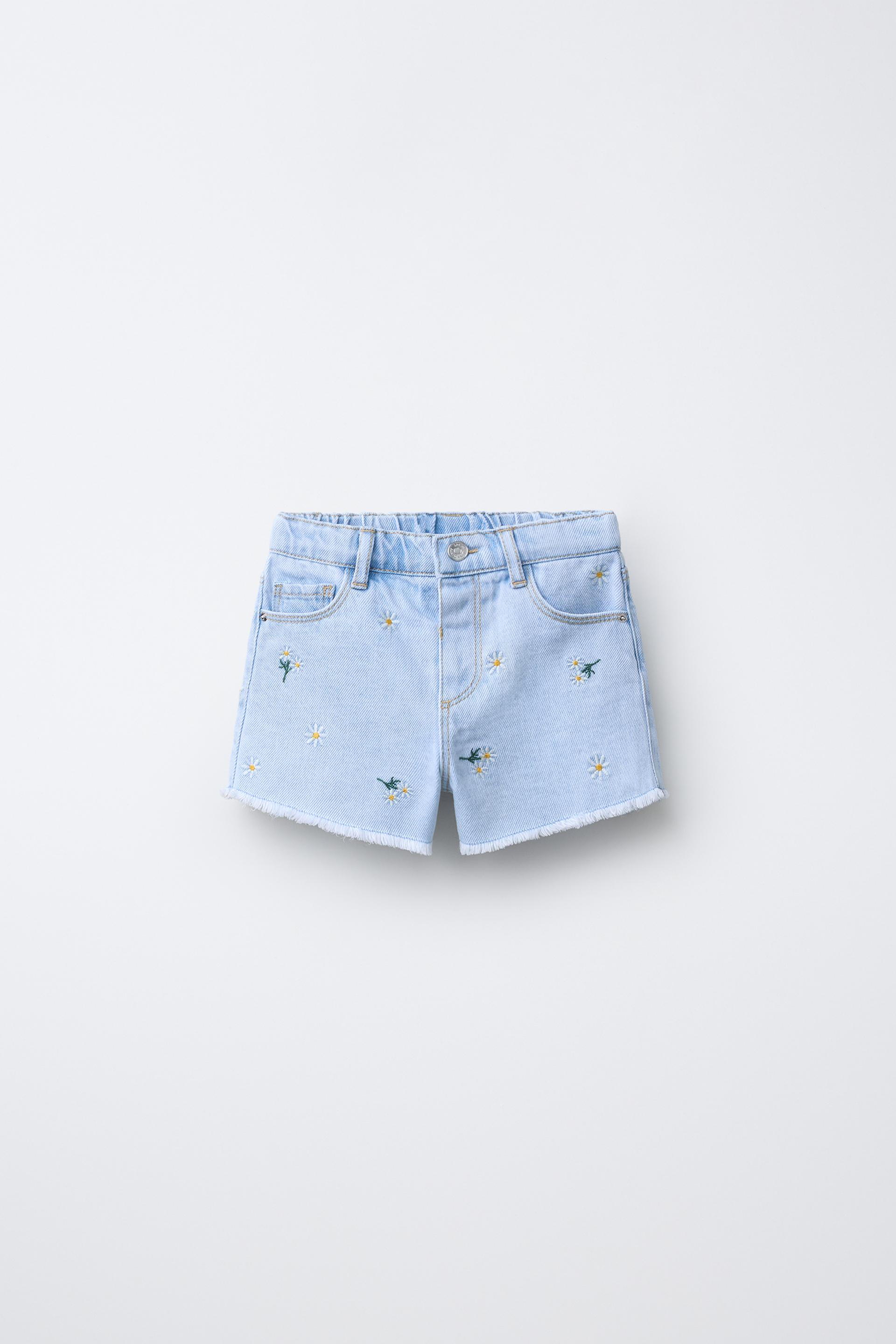 Embroidered Daisy Denim Bermuda Shorts