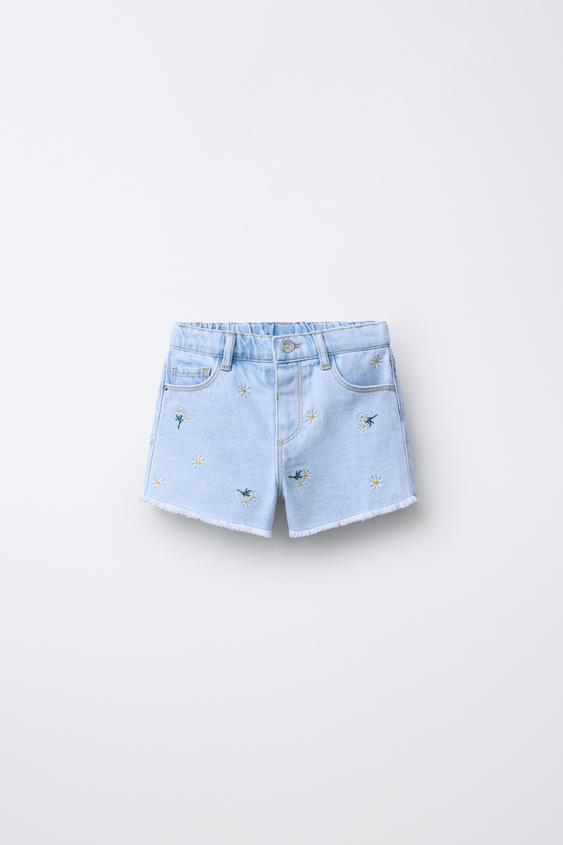 EMBROIDERED DAISY DENIM BERMUDA SHORTS - Blue by Zara - Image 0
