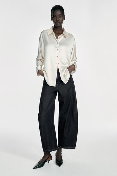 CAMISA SATINADA - Beige de Zara