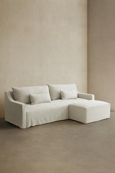 SOFA WITH REMOVABLE WASHED LINEN COVER — Oyster-white 2