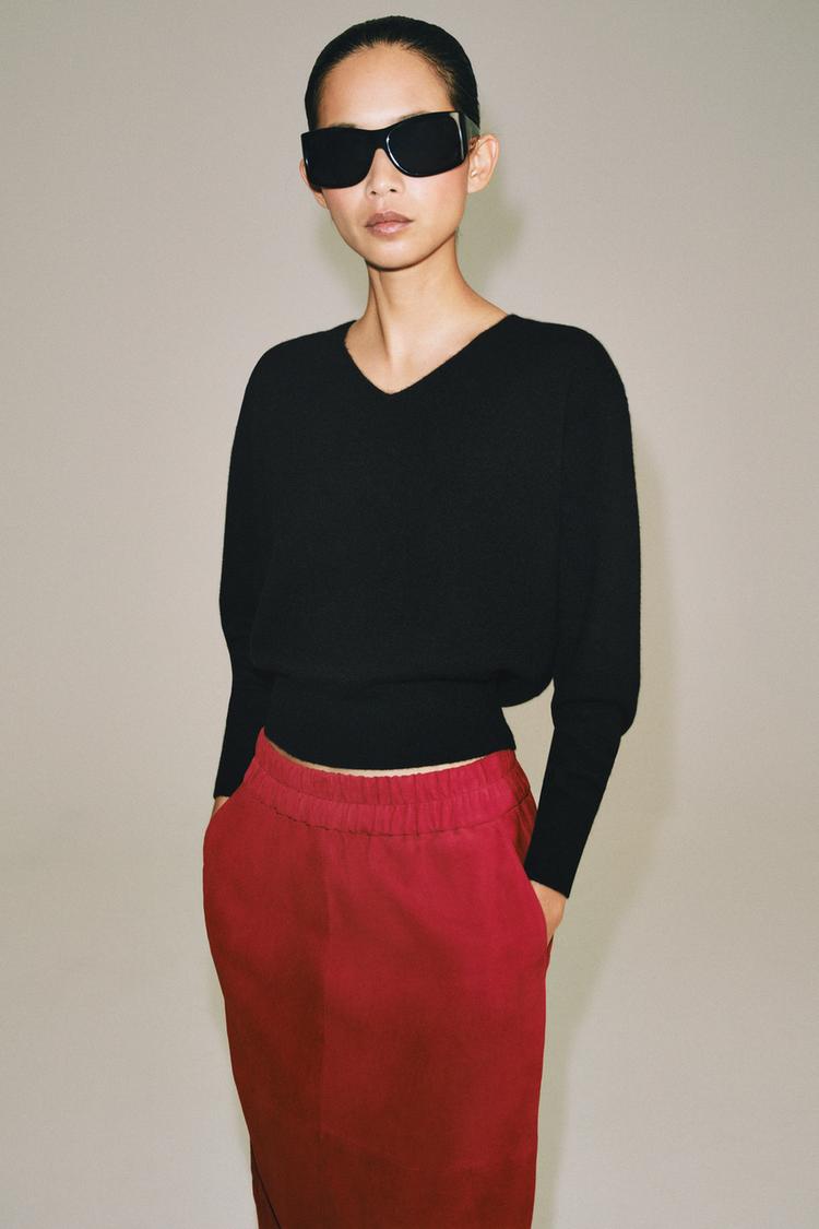 Falda midi de cuero 100% de la colección ZW 4