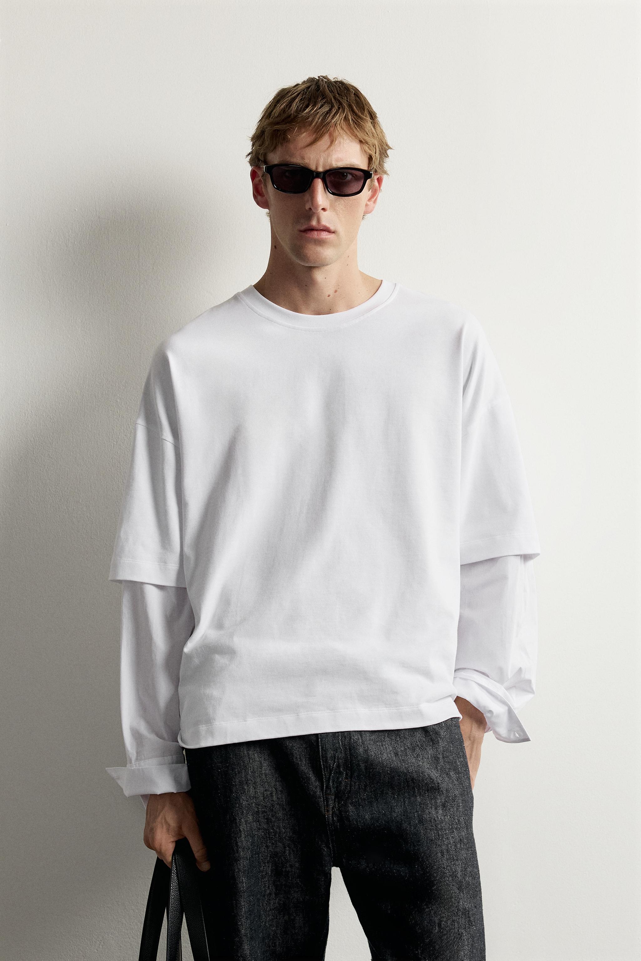 Мужские футболки Zara LAYERED EFFECT LONG SLEEVE T-SHIRT — фото 2