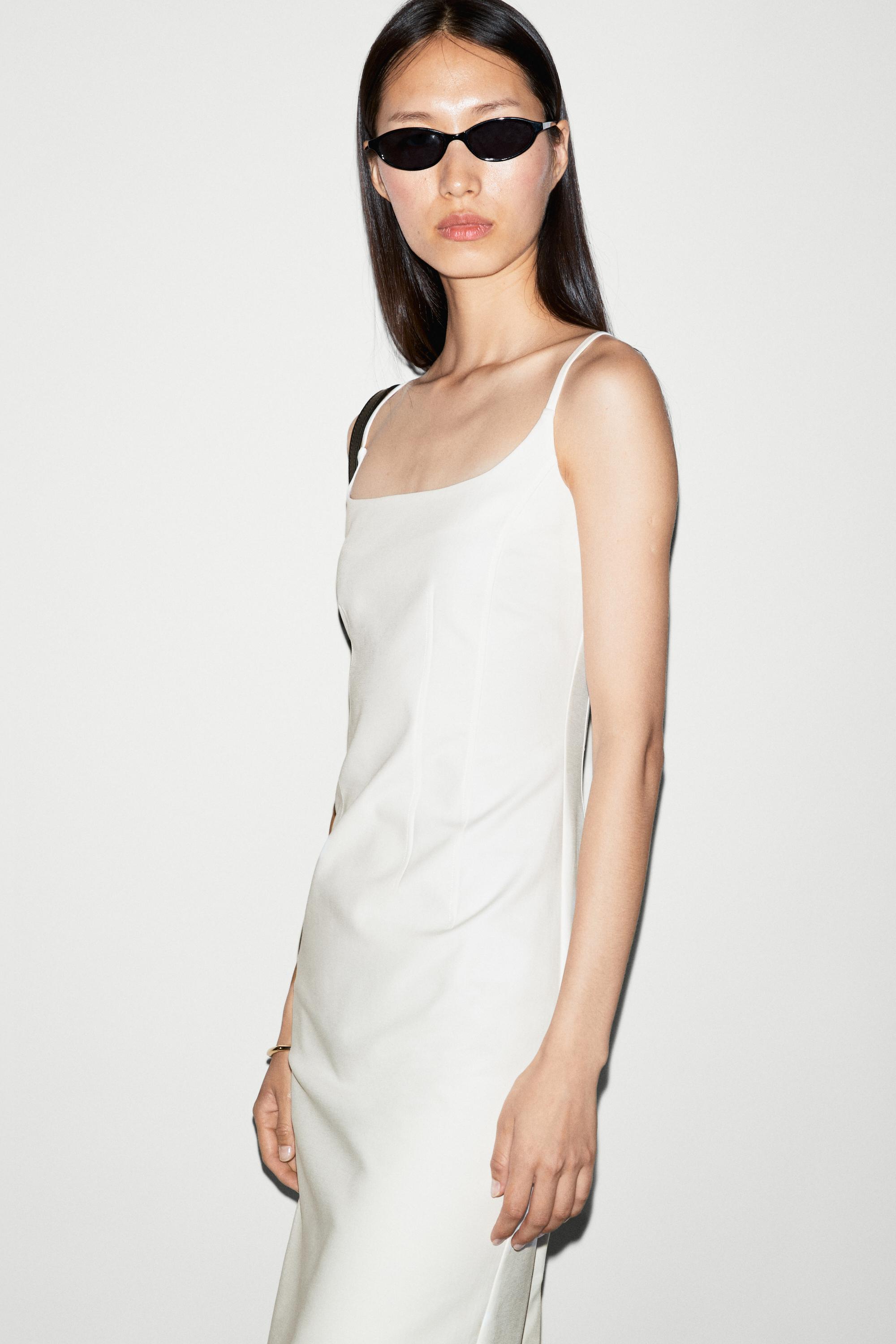 Cotton blend stretch midi dress — White