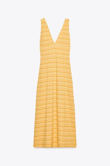 ROBE MIDI RUSTIQUE - Orange / Jaune de Zara - Image 1