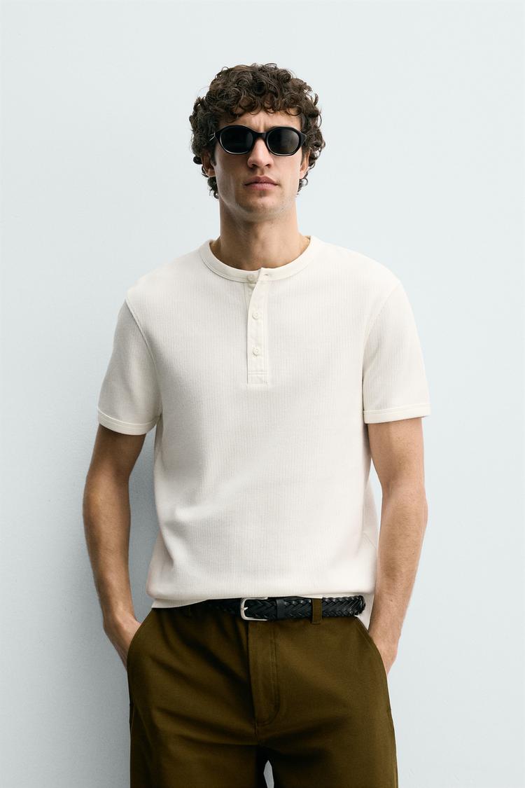 ZARA TEXTURED HENLEY T-SHIRT