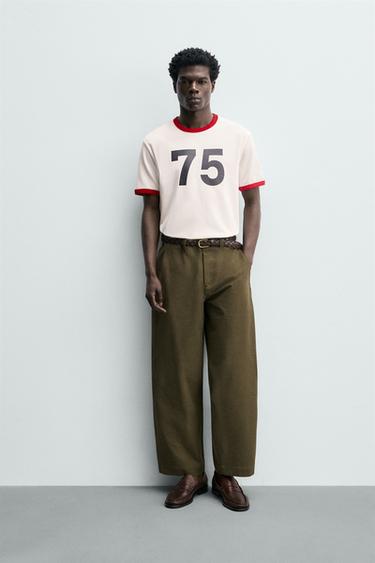 CAMISETA RIB CONTRASTE NÚMERO - Crudo / Rojo de Zara - Imagen 0