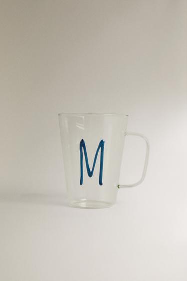 BOROSILICATE MUG WITH INITIAL M — Petrol blue 1