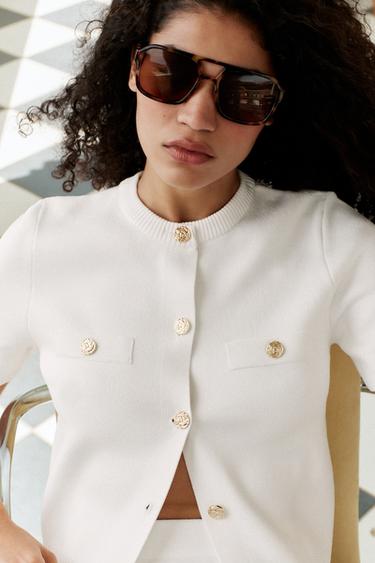 SHORT SLEEVE KNIT CARDIGAN - White by Zara - Image 4