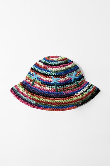 Zara MULTICOLORED BRAIDED BUCKET HAT - Multicolored