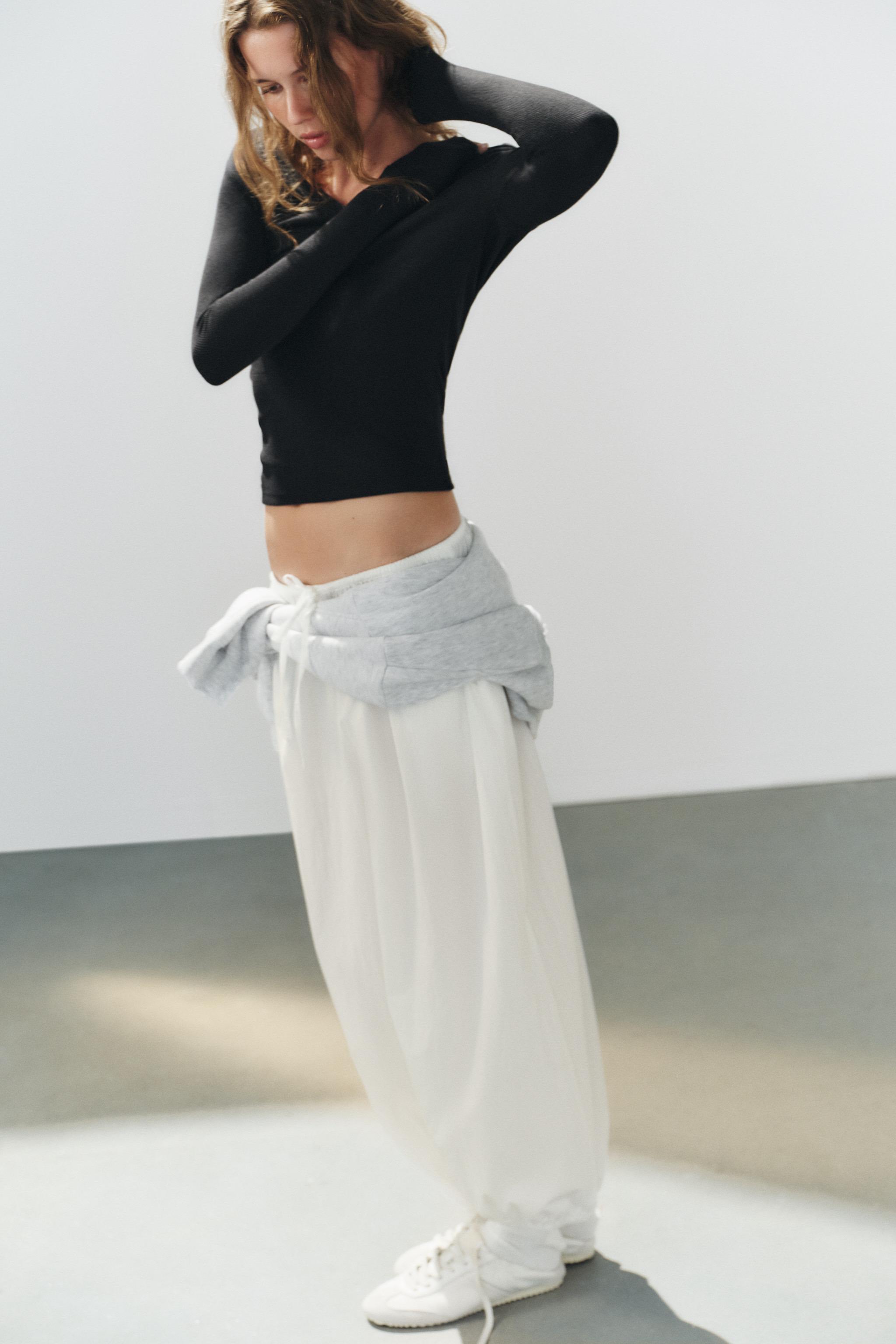 Женские футболки Zara RIBBED LONG-SLEEVE T-SHIRT — фото 4