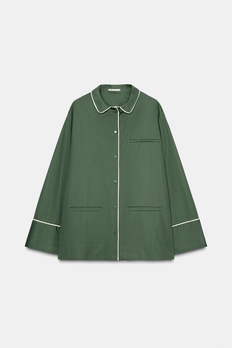 POPELINE OVERHEMD MET CONTRAST