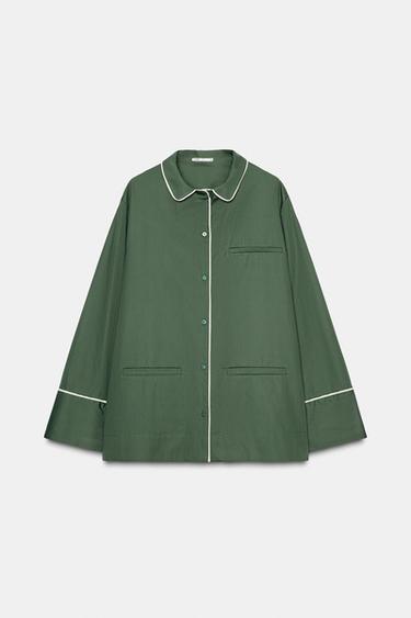 CHEMISE EN POPELINE AVEC CONTRASTE - Vert de Zara - Image 4