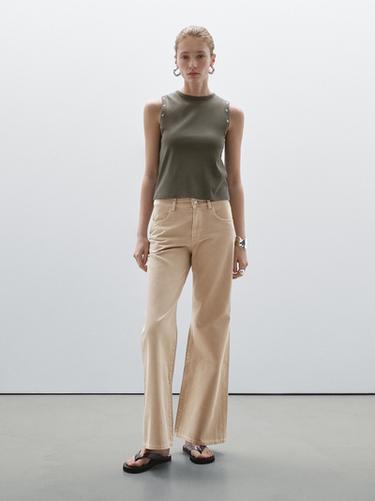 Zara Cropped T-shirt with eyelets - Light brown - Image 0