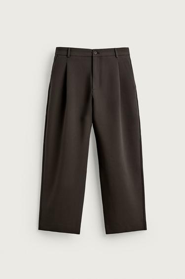 RELAXED FIT PLEATED TROUSERS - Brown by Zara