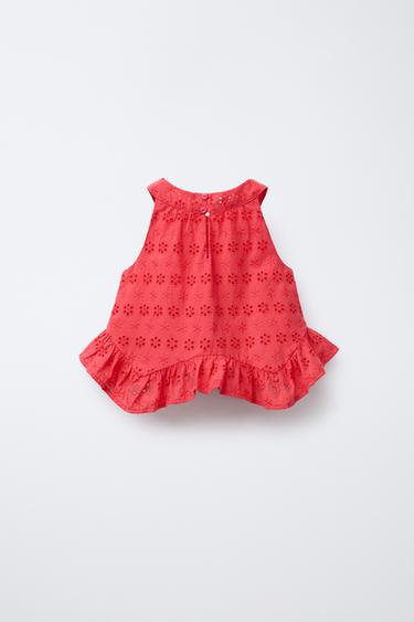 TOP BRODÉ FLEURS - Rouge de Zara - Image 1