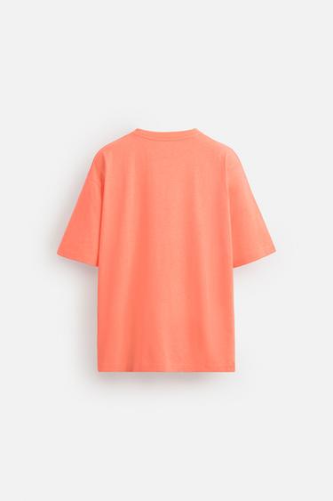 EMBROIDERED SLOGAN T-SHIRT - Neon orange by Zara - Image 6