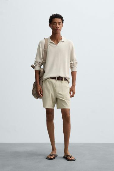 COTTON/HEMP KNIT POLO SHIRT - Sand by Zara - Image 0