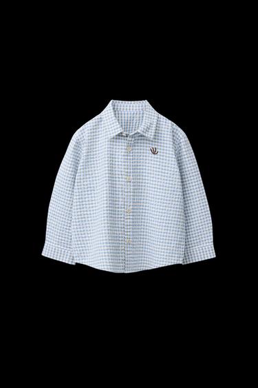Zara EMBROIDERED GINGHAM SHIRT - Blue - Image 0