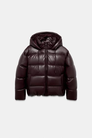 WATER-REPELLENT WINDPROOF QUILTED FAUX LEATHER ANORAK - Burgundy by Zara